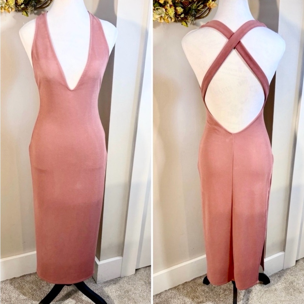 Michael Costello x REVOLVE Cordelia Crisscross Back Midi Dress Blush Pink~XS💛 - Picture 2 of 12